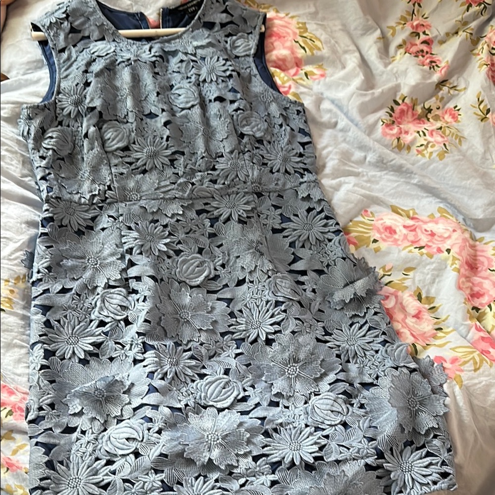 French connection Floral Embroidered Dress light blue size 12